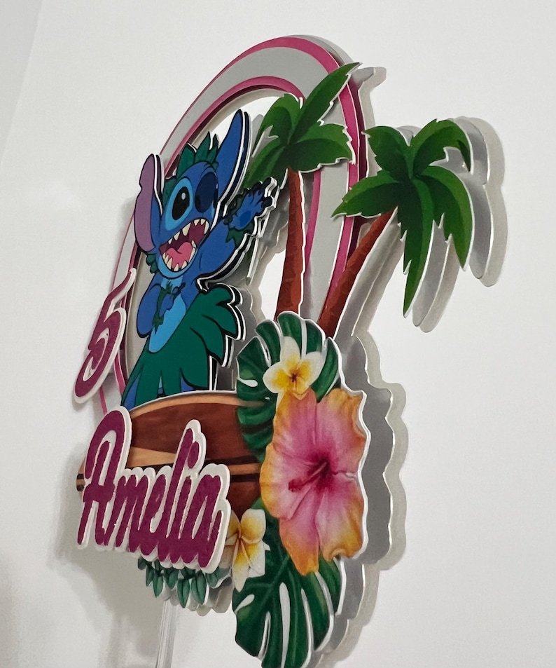 Stitch Aloha Cake Topper, Stitch Aloha Decorations, Stitch Aloha Supplies, Custom Birthday Topper image 5