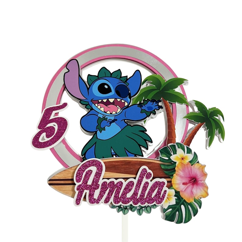 Stitch Aloha Cake Topper, Stitch Aloha Decorations, Stitch Aloha Supplies, Custom Birthday Topper image 1