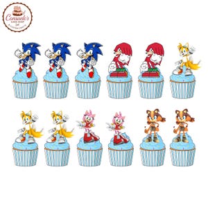 Sonic Cake Topper, Sonic Birthday, Sonic Party, Sonic Party Supplies, Sonic Theme, Sonic Decorations, Sonic Topper, Sonic Birthday Cakes 12 Cupcake Topper