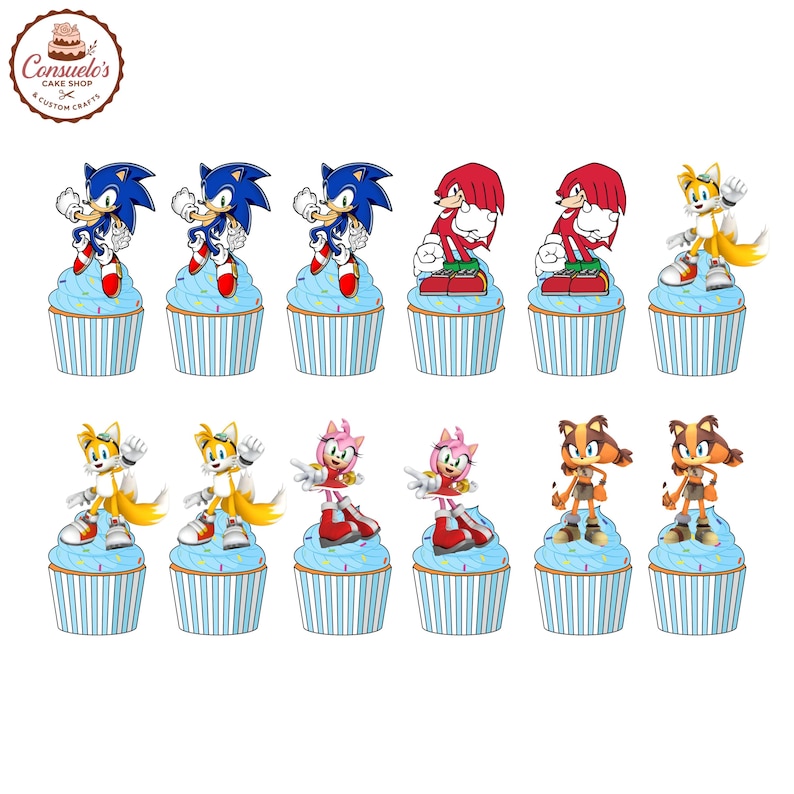 Sonic Cake Topper, Sonic Birthday, Sonic Party, Sonic Party Supplies, Sonic Theme, Sonic Decorations, Sonic Topper, Sonic Birthday Cakes 12 Cupcake Topper