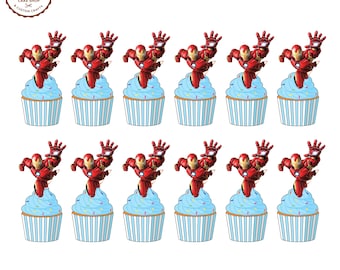 Iron Man Cupcake Toppers, Cupcake Toppers, Iron Man Party, Cupcakes, Iron Man Cupcakes, Superheroes Party, Iron Man Party Supplies