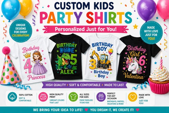 Custom Kids Birthday Shirt | Personalized Birthday Boy Shirt | Toddler Birthday Girl T-Shirt | Gildan Custom Party Shirts | Family Birthday