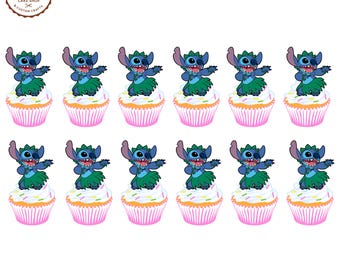 Stitch Cupcake Toppers, Lilo & Stitch Party Decorations, Stitch Birthday Supplies, Hawaiian Party Decor, Handmade Cupcake Picks