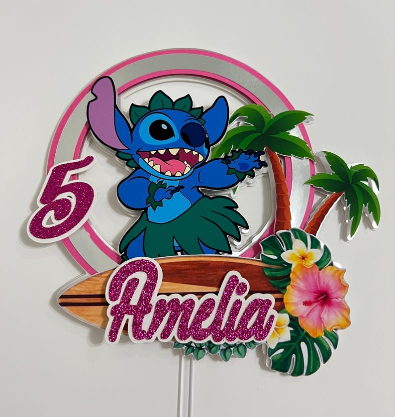 Stitch Aloha Cake Topper, Stitch Aloha Decorations, Stitch Aloha Supplies, Custom Birthday Topper image 4