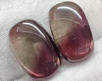 Par de turmalinas bicolores para pendientes, piedra preciosa cabujón rosa natural de 6,8 cts, piedra natal de octubre