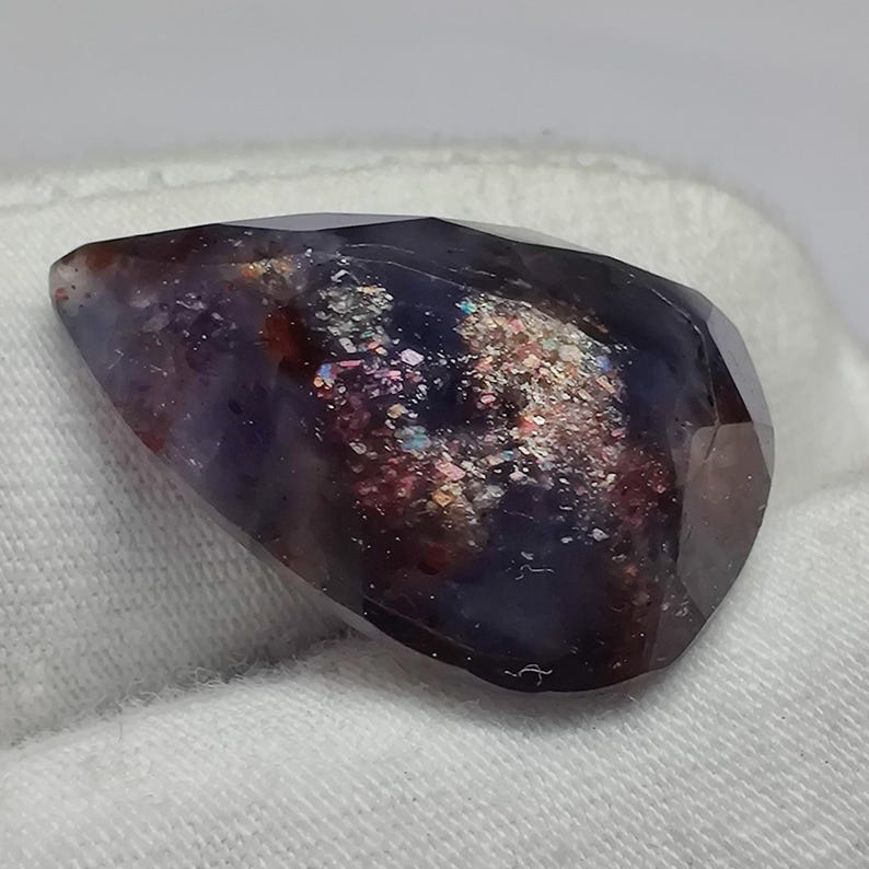 Galaxy Iolite Sunstone, 13.4ct Pear Shape with Sparkling Fire, Natural Vision Stone for Statement Pendant, OOAK Jewelry Gemstone for Jewelry image 8