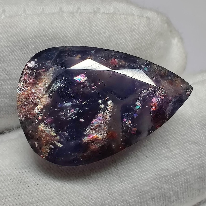 Galaxy Iolite Sunstone, 13.4ct Pear Shape with Sparkling Fire, Natural Vision Stone for Statement Pendant, OOAK Jewelry Gemstone for Jewelry image 1