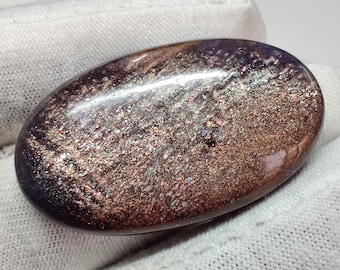 Natural Iolite Sunstone Cabochon, Large Galaxy Fire Shimmering Oval Shape Statement Gemstone, 53.5ct - 41x24x6.5mm