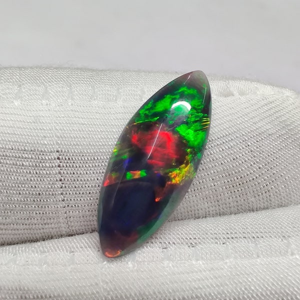 Natural Ethiopian Opal, Marquise Shape Welo Black Opal Cabochon, 2 Cts (20.5x8x3mm) Multi Colour Rainbow Fire Loose Opal Cabochon Gemstone