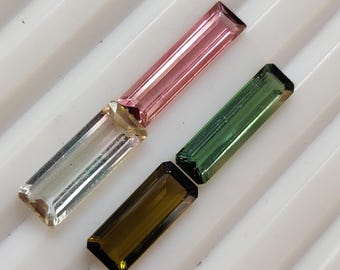 Baguette Shape Multi Tourmaline Cut, 7.5 Cts (11.5x4.5mm-14.5x4mm) Pink Green Colour Tourmaline Loose Gemstone for Jewelry Making