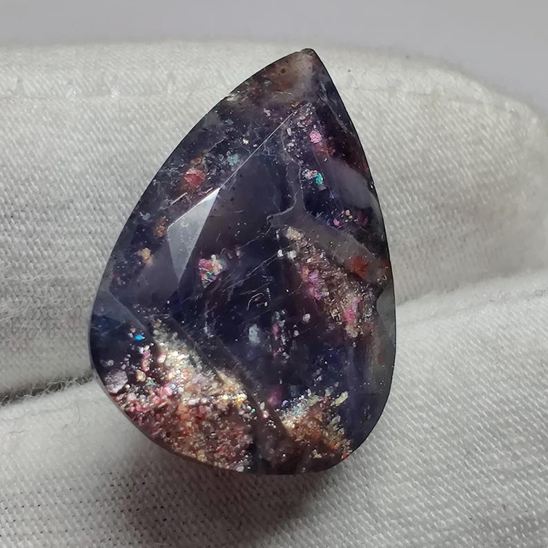Galaxy Iolite Sunstone, 13.4ct Pear Shape with Sparkling Fire, Natural Vision Stone for Statement Pendant, OOAK Jewelry Gemstone for Jewelry image 5