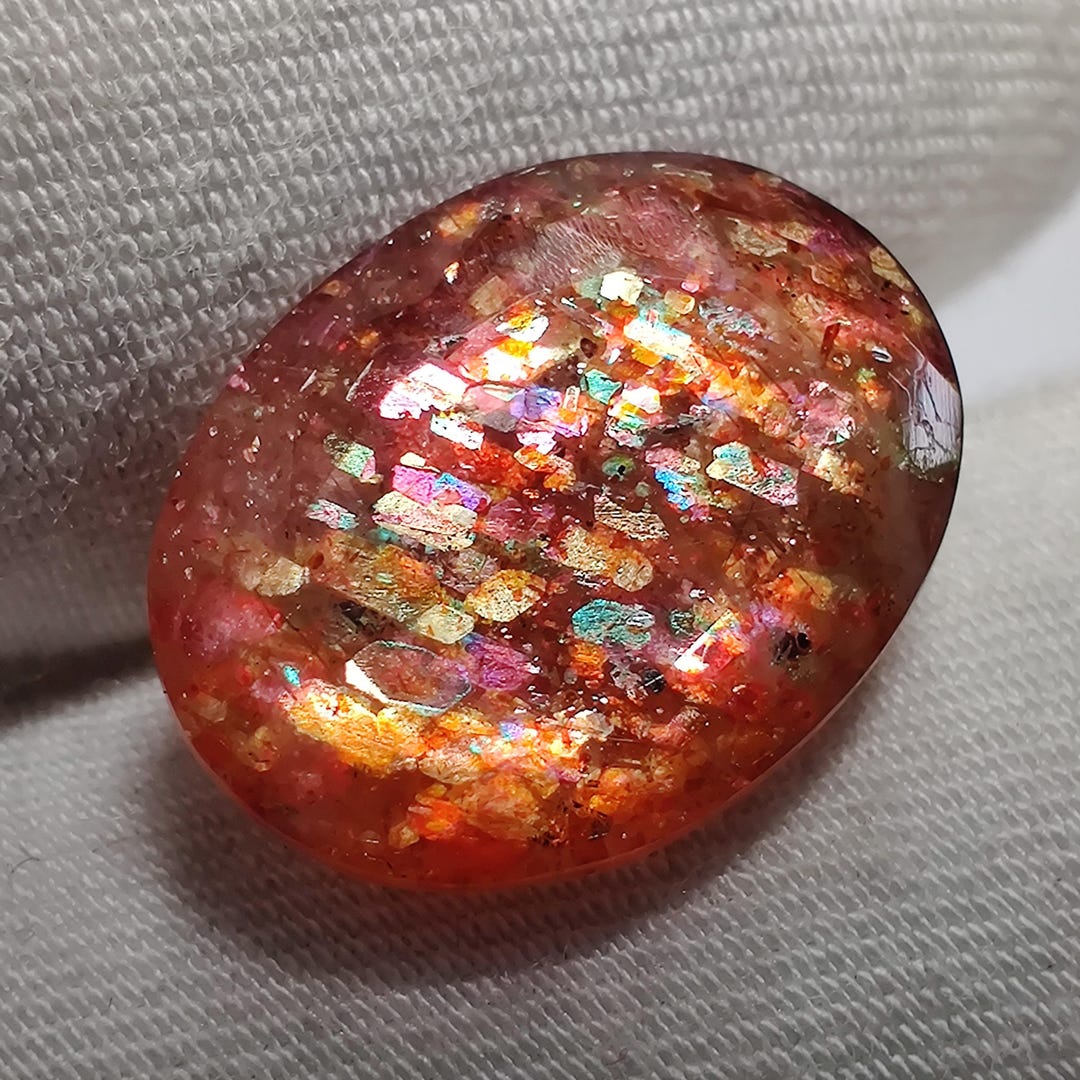 Fire Sunstone Oval Orange Sunstone, Dotted Fire Faceted Gemstone (14x10.5x6mm, 5.8 ...