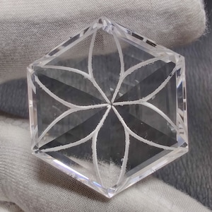 Natural Crystal Quartz Carved Gemstone, 86 Cts (36x35.5x14mm), Hand Carved Hexagon Shape Pendant Size Colourless Clear Quartz Carving Jewel