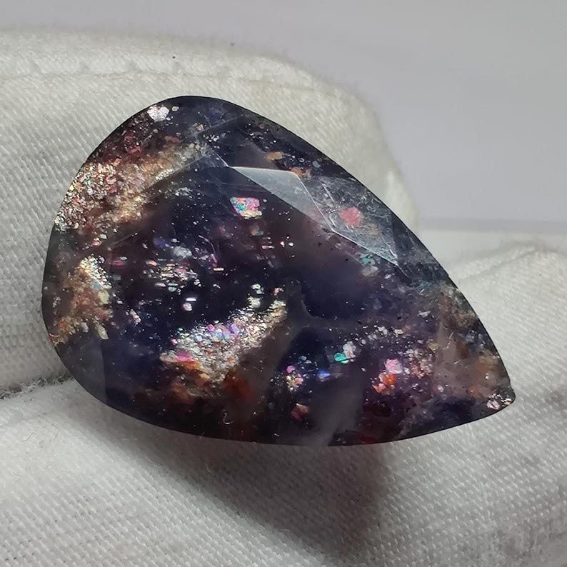 Galaxy Iolite Sunstone, 13.4ct Pear Shape with Sparkling Fire, Natural Vision Stone for Statement Pendant, OOAK Jewelry Gemstone for Jewelry image 4