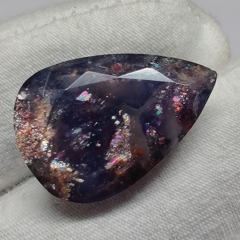 Galaxy Iolite Sunstone, 13.4ct Pear Shape with Sparkling Fire, Natural Vision Stone for Statement Pendant, OOAK Jewelry Gemstone for Jewelry image 3