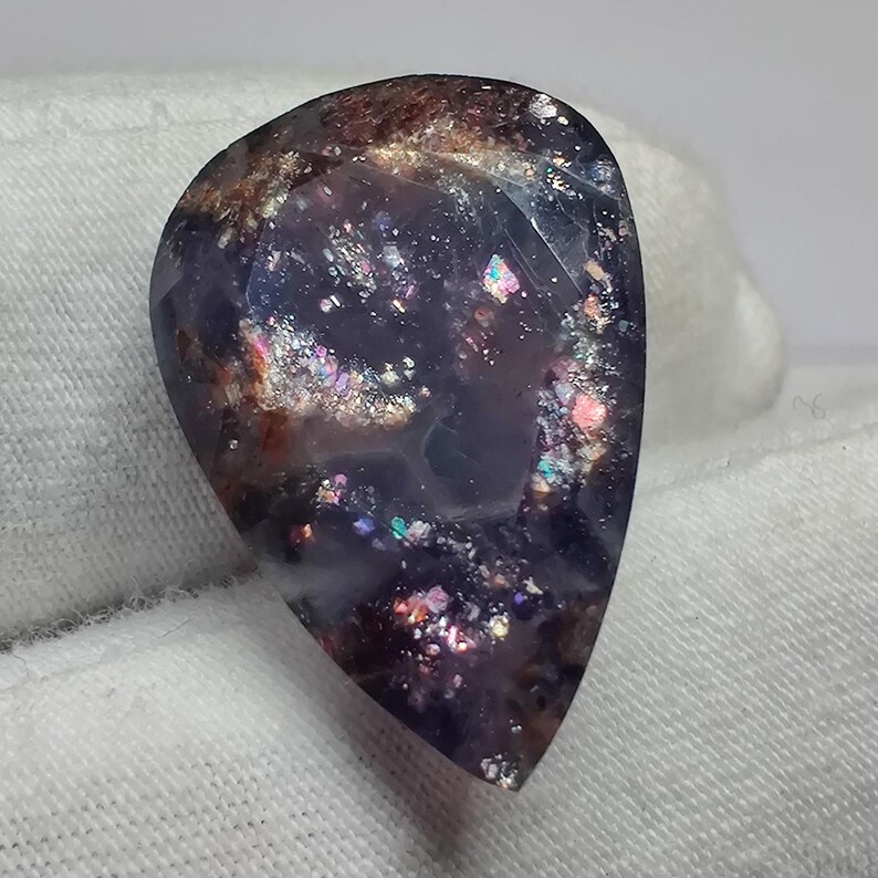 Galaxy Iolite Sunstone, 13.4ct Pear Shape with Sparkling Fire, Natural Vision Stone for Statement Pendant, OOAK Jewelry Gemstone for Jewelry image 7
