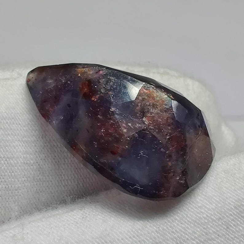 Galaxy Iolite Sunstone, 13.4ct Pear Shape with Sparkling Fire, Natural Vision Stone for Statement Pendant, OOAK Jewelry Gemstone for Jewelry image 6