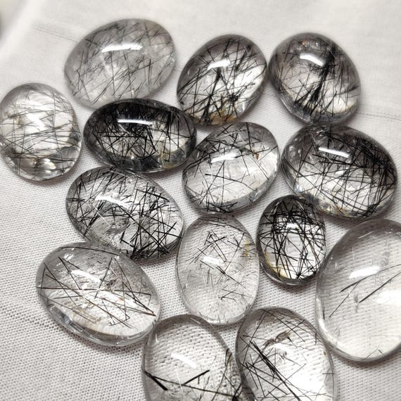 Natural Black Needles Rutile Quartz Cabochon, 122 Cts