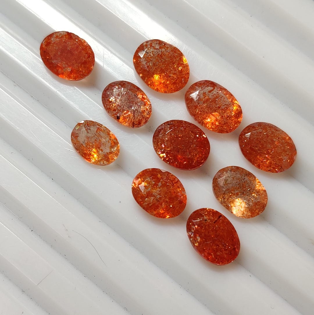Fire Sunstone 10pcs Oval Shape Multi Fire Sunstone Cut, 14.8 CTS (8x6mm-9.5x7.5mm ...