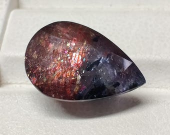 Pear Shape iolite Sunstone Gemstone Cut, 8 Cts (15.5x10x9.5mm) 100% Natural Faceted Sparkling Bloodshot iolite