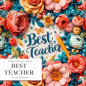 Best teacher seamless pattern, Teacher digital paper, DIGITAL DOWNLOAD