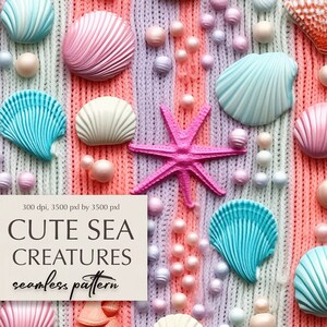 Seashell Digital Paper Pack, 3d Under the Sea Seamless Pattern, DIGITAL ...