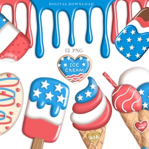 Eiscreme Clipart, Popsicle Clip Art, Patriotic Popsicle png, 4th juli png, Digitaler Download.