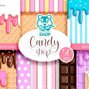 Candy and sweets clipart, Candy shop digital paper, Ice cream drip background  Digital download.
