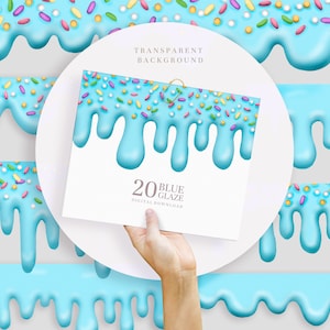 Ice cream drip png, sprinkles clipart, blue dripping border png, Instant download