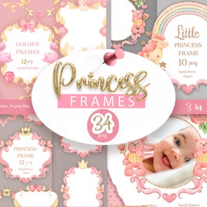 Prinzessin Rahmen Clipart, Blumen Rahmen png, digitale Rahmen Clip Art, Aquarell Vintage Label, Baby Mädchen Rahmen png, Instant download.