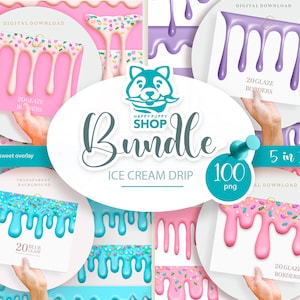 Ice cream drip png, dripping border bundle, Digital download