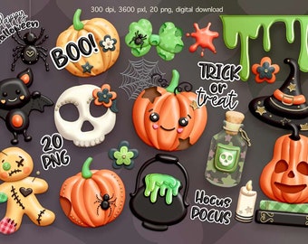 Happy Halloween png, Cute Halloween clipart, Digital download.