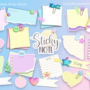 Sticky note clipart, Digital download.