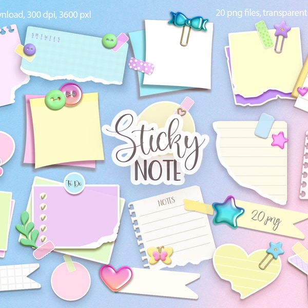 Sticky note clipart, Digital download.