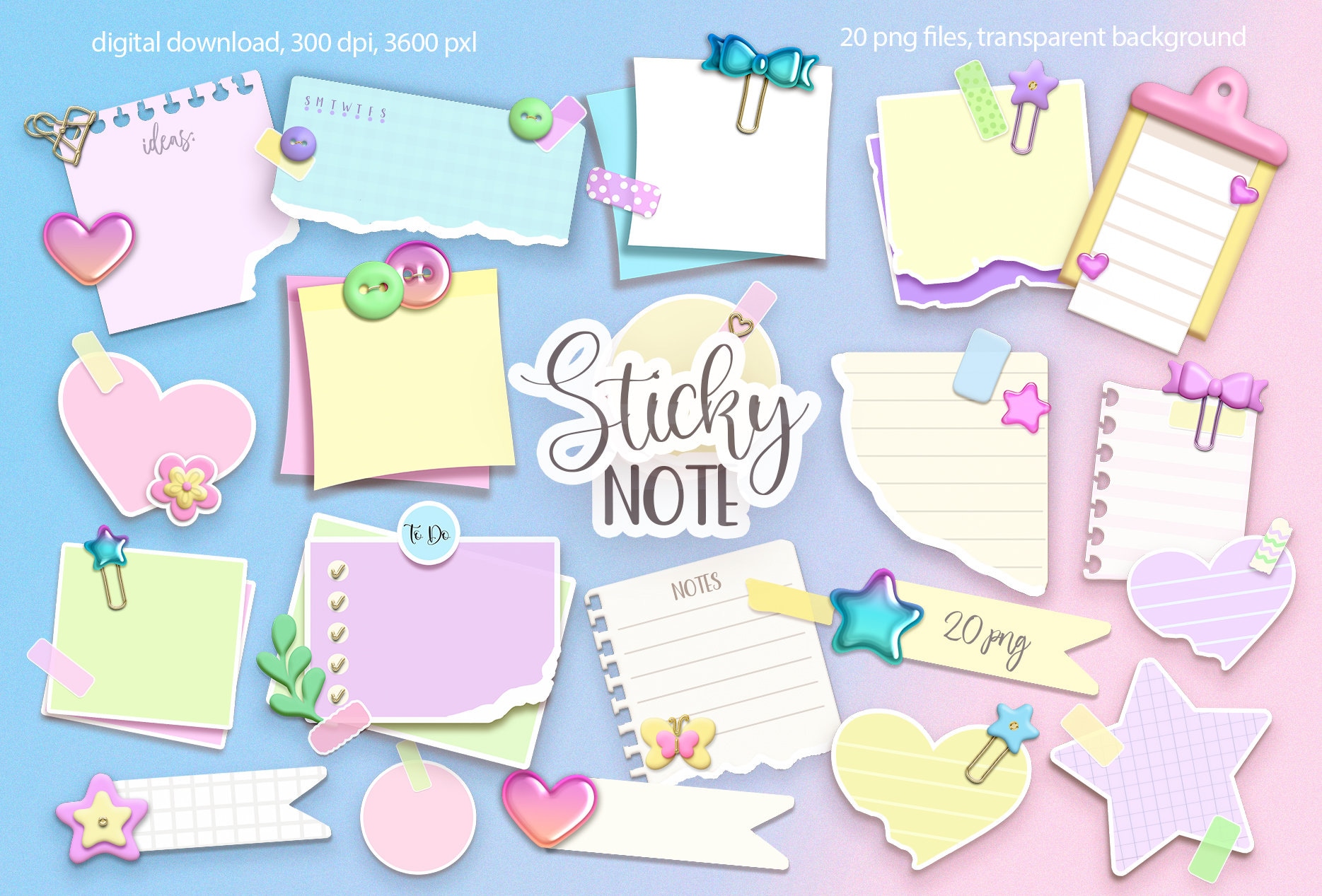 29 Post Its Sticky Note Shapes Digital Sticker Clipart Goodnotes