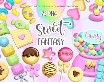 Candy clipart, candyland and sweets png, gumball machine, cake pops and cotton candy , Digital download.