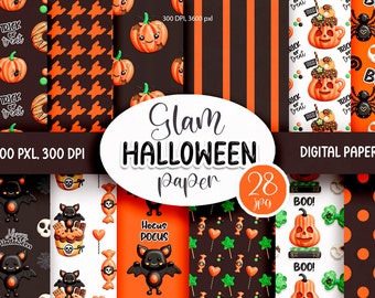 Halloween Digital Paper: Pumpkin, Spider, Bat Patterns (Digital Download)
