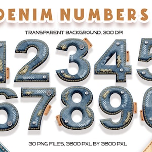 Denim nummers png, Jeans alfabet clipart, 3D nummers png, DIGITALE DOWNLOAD