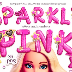 Letras de brillo rosa, alfabeto de garabato rosa, ABC de brillo rosa, descarga instantánea.
