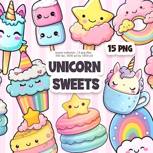 Kawaii clipart, unicorn sweet png, candy clipart, Digital download.