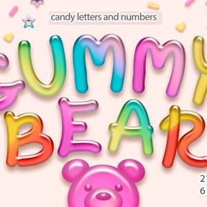 Clipart di lettere Candyland, alfabeto di orsetti gommosi, carattere di dolci e caramelle e numeri png, DOWNLOAD DIGITALE