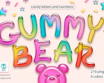 Clipart del alfabeto de ositos de goma: Fuente Candyland (Descarga digital)