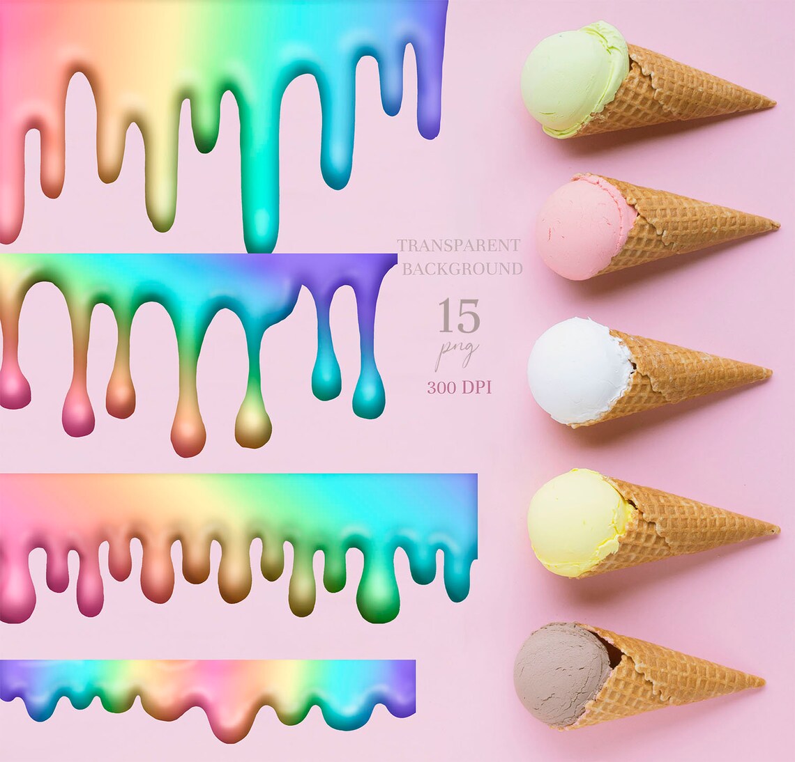 Rainbow Dripping Clipart Ice Cream Drip Png Paint Border Etsy