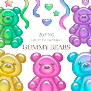 Clipart de oso gomoso, clipart de caramelo, dulces de arco iris png, descarga digital.