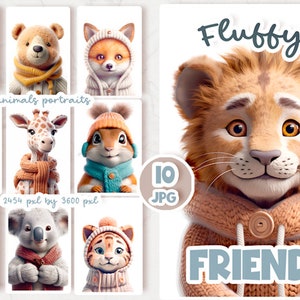 Niedliche Baby Tiere Clipart, Tierportrait, Baby Jungen Kindergarten Druck