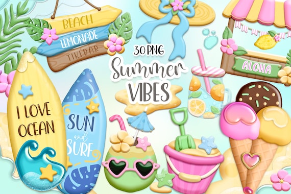 Hawaii clipart, Hello summer clip art, summer vibes png, Digital download.