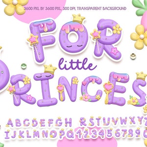 Lettres et chiffres de princesse, alphabet doodle violet, ABC, téléchargement immédiat.