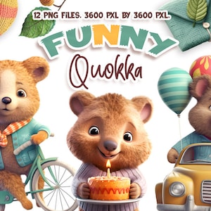 Cute animals clipart, Quokka png, Digital download.