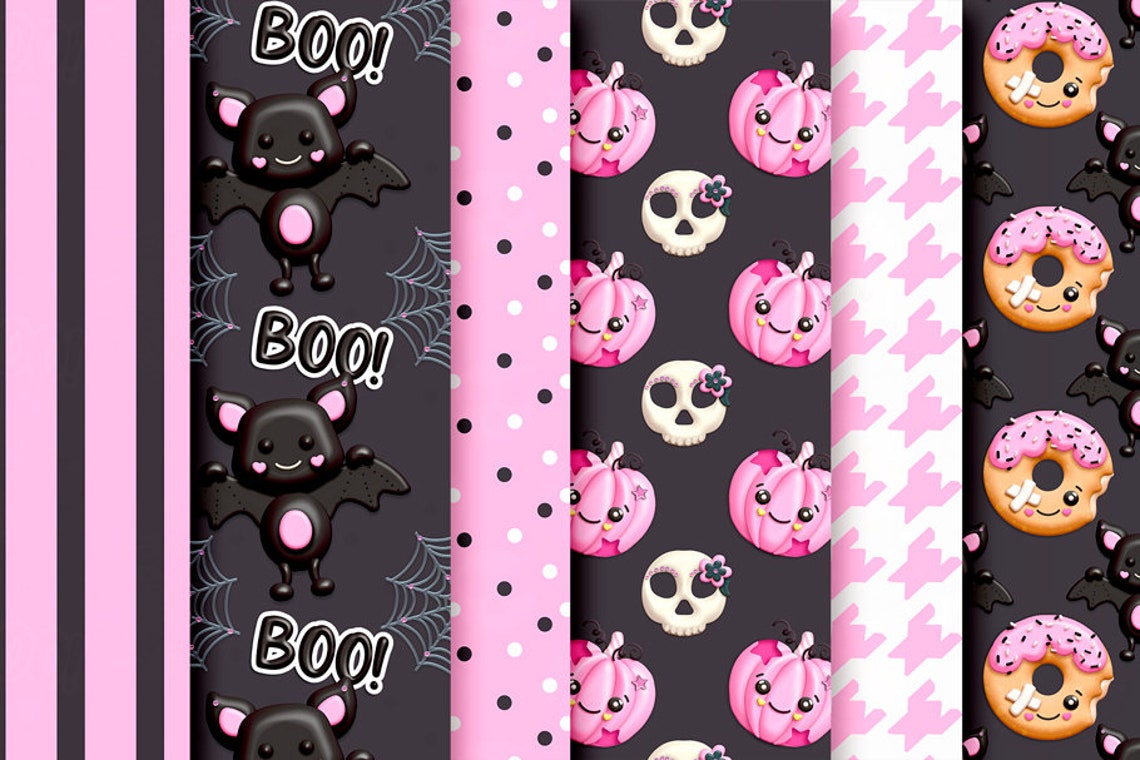Halloween Digital Paper Kawaii Halloween Clipart Digital - Etsy