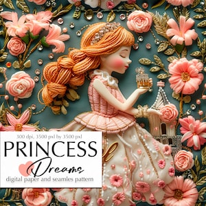 Motif 3D sans couture, motif floral et princesse sans couture, papiers numériques floraux, TÉLÉCHARGEMENT NUMÉRIQUE